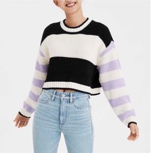 American Eagle Black & Purple Striped Knit Sweater